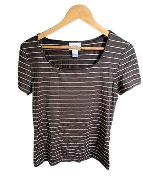 Loft White And Brown Striped Short sleeve T-shirt Size Medium